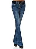 Damen Boot-Cut Jeans Hose mit Gürtel DA 15958 Farbe Blau Größe S / 36