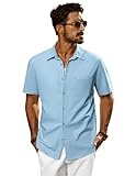 PJ PAUL JONES Herren Hemd Kurzarm Leichtes Baumwolle Sommerhemd Trachtenhemd Casual Hemd Blau M