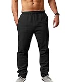 NANAMEEI Leinen Hosen Herren Sommer Freizeithose Herren Slim Fit Leichte Stranghose Herren Yoga Leinenhose Herren Lang Schwarz XL