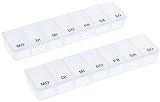 com-four® 2X Medikamentendosierer - Medikamenten-Box für 7 Tage - Pillendose - Tablettendose - Tablettenbox - Wochendosierer zur Aufbewahrung (02 Stück - transparent)