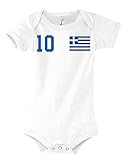 Kinder Baby Strampler Shirt Griechenland mit Wunschname + Nummer - Weis 3-6 Monate