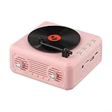 Tragbarer Retro-Bluetooth-Lautsprecher, 118 x 118 x 65 mm, Weiß, Rosa, Holzmaserung, 5 W Ausgangsleistung, Vintage-Design (Rosa)
