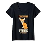 Damen Crazy Over Fennec Foxes Wüstenfuchs Zoo Tier T-Shirt mit V-Ausschnitt