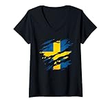 Damen Schweden - Nationalfahne, Kratzer, Risse T-Shirt mit V-Ausschnitt
