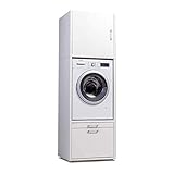 WASCHTURM • Waschmaschinenschrank mit Schrankaufsatz • HBT: 207x67x65 cm • Schublade & Ausziehbrett • TÜV-Zertifiziert