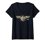 Damen Captain Marvel Costume Logo T-Shirt mit V-Ausschnitt