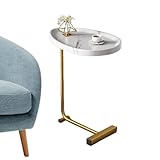 C-förmiger Beistelltisch, Kaffeesofa Couch Seite C-Form-Tee-Tisch | Bodensparende Innovation, C-förmige Nachttischschale, TV-Tabletttisch, rustikaler Snack-Tee-Tisch mit Metallrahmen für W