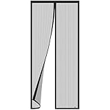 Fliegengitter Balkontür 95x200 cm, Verbesserte Qualität der Fliegengitter Tür Magnet, Geeignet für Balkontür Terrassentür Kellertür Zimmertür und Schiebetür, ohne Bohren, Schwarze Streifen