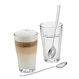 WMF Barista Latte Macchiato Gläser Set 4-teilig, Latte Gläser mit Löffel 265 ml, Latte Macchiato Glas mit Schriftzug, spülmaschinengeeignet
