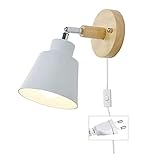 Wandlampe mit Schalter Modern Minimalistisch DIY Macaron Nachttischlampe Holzkunst mit Stecker Kann ​Gedreht Werden Design Dekorative Wandlampe (Weiß)