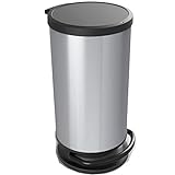 Rotho Paso Mülleimer 30l mit Deckel, Kunststoff (PP) BPA-frei, silber metallic, 30l (35,7 x 30,2 x 59,2 cm)