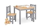 Pinolino Kindersitzgruppe Fenna, 3-teilig, vollmassives Kiefernholz, 2 Stühle und 1 Tisch, für Kinder ab 2 Jahren, grau und klar lackiert