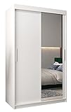 MEBLE KRYSPOL Tokyo 2 120 Schlafzimmerschrank mit Zwei Schiebetüren, Spiegel, Kleiderstange und Regalen – 120x200x62cm - Mattweiß