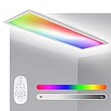 LED Panel 120x30, RGB Dimmbar LED Deckenleuchte Panel 40W, LED Panel Deckenleuchte mit Fernbedienung, 7 Lichtfarben und Neutralweiß 4000K, für Büro, Wohnzimmer, Küche
