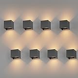 K-Bright 8 Stück LED Wandleuchten Innen/Außen 12W Wandlampe Auf und ab Einstellbarer Lichtstrahl, 3000K Warmweiß Außenwandleuchte IP65 für Wohnzimmer Schlafzimmer Balkon, Dunkelgrau