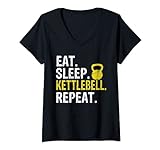 Damen Eat Sleep Kettlebell Repeat Fitness Train T-Shirt mit V-Ausschnitt