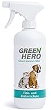 Green Hero Floh- und Zeckenschutz 500 ml das Zeckenspray und Flohmittel für Hunde und Katzen, effektives Flohspray für die direkte Anwendung auf dem Tier bei akutem Befall oder zum Schutz