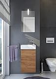 badselekt Badezimmermöbel-Set 3-teilig Eiche hell Gästebad-Set mit Unterschrank, Waschbecken kleinem Spiegel mit LED Beleuchtung ideal für kleine und schmale Toilette mit Waschplatz.