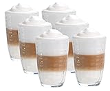 6er Set Latte Macchiato / Kaffee-Gläser - 370ml, 6 Glas Trinkhalme 23 cm, 1 Bürste (6 Mattila 390ml)