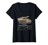 Damen M12 Gun Motor Carriage WW2 American SPG-Diagramm T-Shirt mit V-Ausschnitt