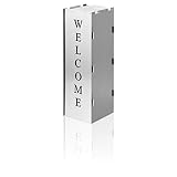 AMARE Home Deko Säule im Stecksystem – Hauseingang Garten Windlicht und Podest im „Welcome“ Design, Stahlblech, 18 x 18 x 50 cm, MADE IN GERMANY