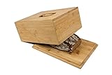naturlik Brotkasten mit Brot-Schneidebrett | Innovativ: 2 Griffe - Deckel oder Boden als Schneidebrett | Brotbehälter einfach aufheben und losschneiden - Hochwertige Brotbox Holz (Bambus)