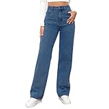 Pamqsen Jeanshose Damen Jeans Mit Weitem Bein Y2K Baggy Denim Hose Niedrige Leibhöhe Lockere Cargo Jeans Streetwear Hose Stretch Straight Jeans Mädchen Wide Leg D
