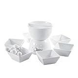 BJH Geschirr Mini Schokofondue Set Zweischichtiges Porzellan Teelicht Käsefondue mit Dipschalen und Gabeln für 6 Neu Unisex