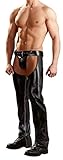YouYaYaZ Herren Strumpfhosen Wetlook Glanz Lack-Optik Leggings Hosen Unterwäsche Ouvert-Pants (Schwarz,l)