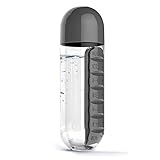 Tablettenbox Pillenflasche, Tragbare Wasserflasche mit Pillendose Wochendosierer, Tablettendosierer und 600ml Trinkflasche (Color : Schwarz)