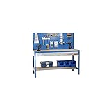 Certeo Werkbank Work | mit Schublade und Lochplatte | HxBxT 144 x 91 x 61 cm | Blau | Stahltisch Arbeitstisch Ablagetisch