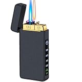 WANFANK Jet and Soft Flame Flame Dual Arc Feuerzeug, winddichtes Butan-Feuerzeug mit 3 Flammen, Herrengeschenk for Küche, Outdoor, Camping (Butan Nicht im Lieferumfang enthalten)(Black1)