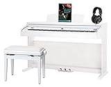Classic Cantabile DP-50 WM E-Piano SET (Digitalpiano mit Hammermechanik, 88 Tasten, 2 Anschlüsse für Kopfhörer, USB, LED, 3 Pedale, Piano für Anfänger, Pianobank, Kopfhörer, Klavierschule) weiß matt