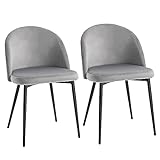HOMCOM 2er-Set Esszimmerstühle Küchenstühle Polsterstuhl Design Stuhl mit Rückenlehne Polstersessel Kunstwildleder Sessel Samt Metallbeine Grau 49x50x77cm