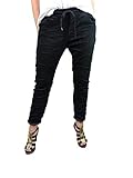 Karostar Damen | Lange Jeans Hose aus weichem Sweat Denim| Schlupfhose aus Jogger Stoff | Athleisure Pants schwarz XL