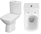 VBChome Keramik Stand WC Toilette Komplett Set Keramik WC- Sitz aus Duroplast mit Absenkautomatik SoftClose-Funktion für waagerechten Abgang Wasseranschluss Spülrandlos Modern