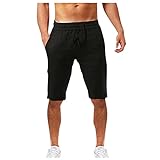 Milamy Shorts Herren Baumwoll-Leinen-Shorts mit 2 Tasche für Mann Kurze Hose Bermuda Hose Sommer Einfarbige Herrenhose, Lässige Freizeithose