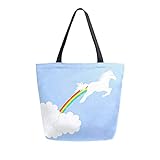 Mnsruu Rainbow Cloud Einhorn Pferd Lebensmittel, wiederverwendbare Einkaufstasche Frauen große lässige Handtasche Schultertasche für Einkaufen, Einkäufe, Reisen im Freien
