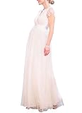 FEOYA Schwangerschaftskleid V-Ausschnitt Umstandskleid Fotografie Spitzenkleid Umstandsmode Dress Flegant Maxikleider - Größe S