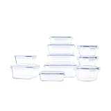 Amazon Basics - Glasbehälter für Lebensmittel, mit Deckel, 20 -teiliges Set (10 Behälter + 10 Deckel), BPA-freie, 20 Piece Set, Transparent Blau