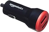 Amazon Basics - Kfz-Ladegerät für Apple- & Android-Geräte, USB-Anschluss: 2 Eingänge, 4,8 Ampere / 24 W, Schwarz / Rot