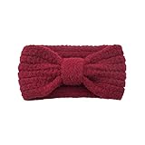 DSJTCH Plüsch gestricktes Stirnband flauschige elastische Haarband Strickwolle Bowknot HeadWraps Frauen Headwear (Color : Wine Red, Size : 8.7 inch)