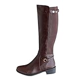 Hohe Stiefel Damen Vintage Bikerstiefel Flache Winterstiefel mit Reissverschluss und Schnalle, Frauen Winterboots Langschaftstiefel Elegante Schuhe Winter Damenschuhe Celucke (Braun, 37)