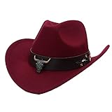 Jokejojack Western Cowboy Hut Baumwolle Outdoor Wide Brim Hut mit Gürtel für Damen Herren, burgunderfarben, Einheitsgröße
