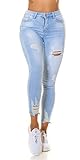 Trendstylez Damen Slim Fit Stretch Jeans Vintage Risse Fetzen Röhre Skinny High Waist Light Blue J0618 Größe 40