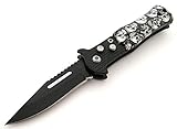 KOSxBO® Totenkopf Taschenmesser Black & White - Klappmesser Federuntersützt 15,5 cm - Einhandmesser mit Gürtelclip - Tactical Knife - Outdoor - Angelmesser - Gürtelmesser