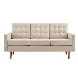 VASAGLE 3 Sitzer Sofa, Couch fürs Wohnzimmer, Bezug aus Polyester, Polstermöbel für kleine Wohnungen, Gestell und Beine aus Massivholz, modernes Design, 177 x 72 x 86 cm, beige LCS101M01