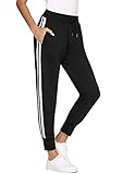 COOrun Jogginghose Damen Jogger Trainingshose Sportwear Streetwear lang Sweathose Sweatpants mit Bündchen und 2 Streifen schwarz L