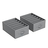 SONGMICS Kleiderschrank-Organizer 2er Set, Aufbewahrungsbox 6 Fächer, Schubladen-Ordnungssystem, Ordnungsboxen faltbar, 42 x 30 x 17 cm, für Hosen, Kleidung, Taubengrau RUS009G02