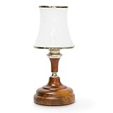 Relaxdays Tischlampe Antik, Glasschirm & Holzfuß, Jugendstil Lampe für Wohn- & Schlafzimmer, HxD: 30 x 13 cm, braun/weiß